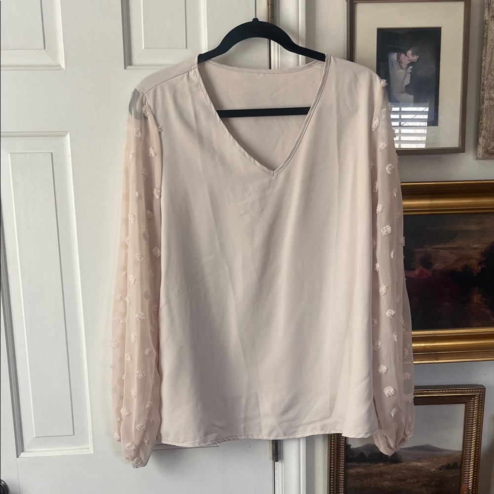 3/$12 Bundle and Save -SHEIN Cream V-Neck Blouse with Sheer Sleeves